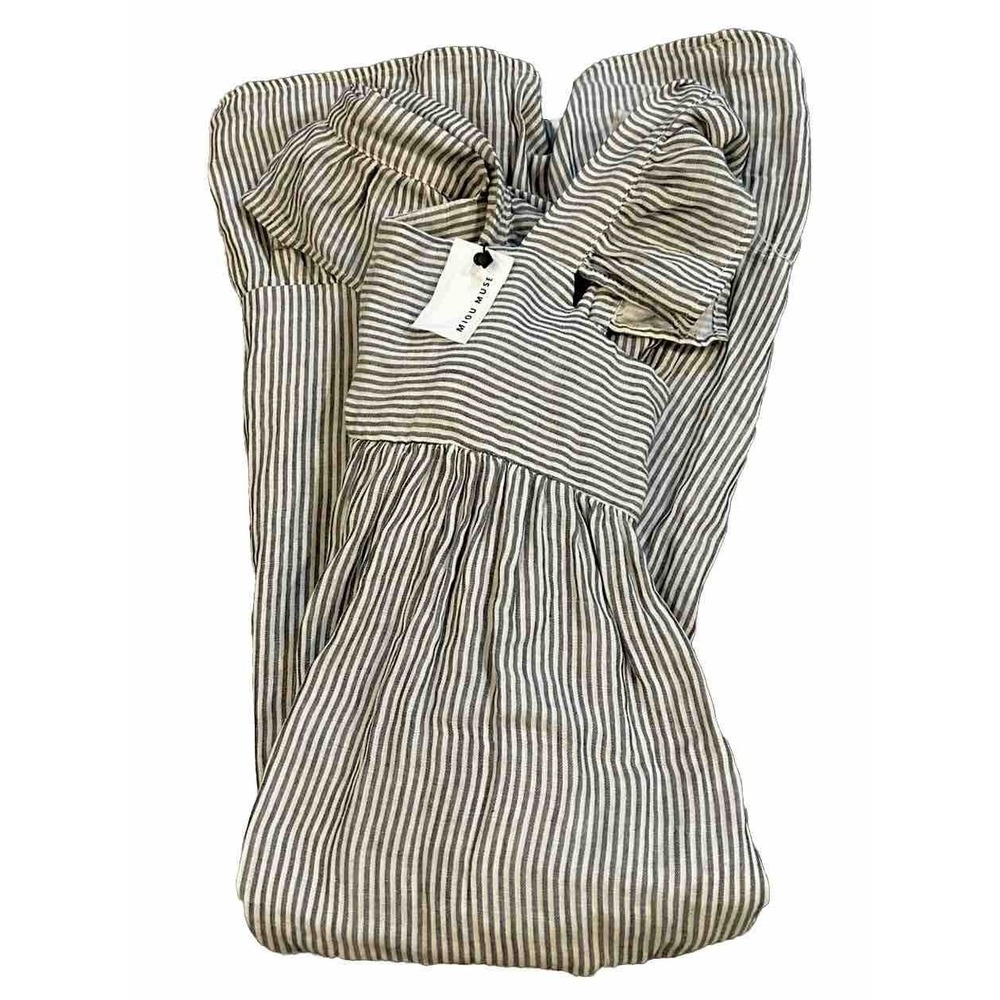 MIOU MUSE Navy Striped Gauze Maxi Dress Sleeveless Medium NWT - Picture 4 of 8
